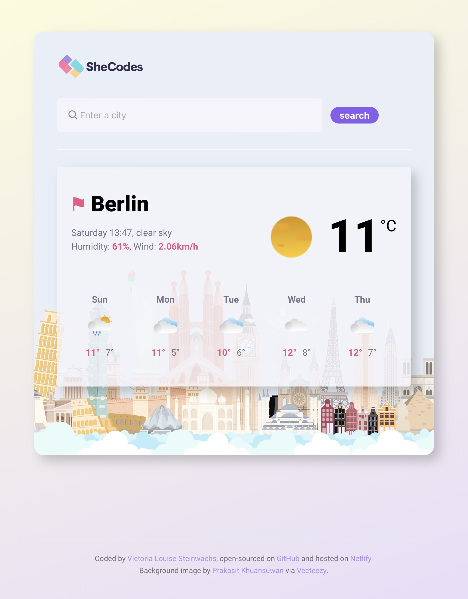 Victoria's first Weather App in pastel colours